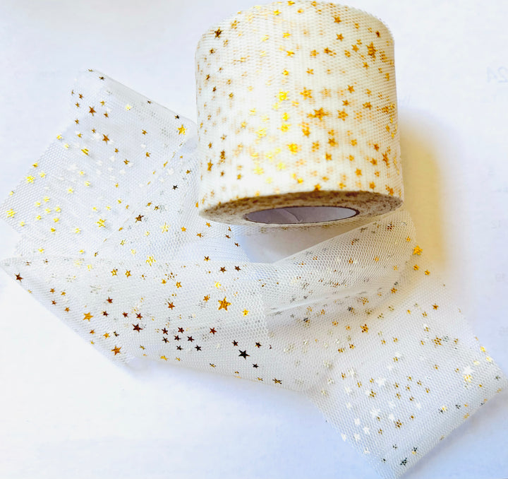 White Tulle with Gold Stars - 6cm