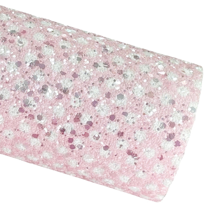 Pink and White Dots Crystal Chunky Glitter Leather