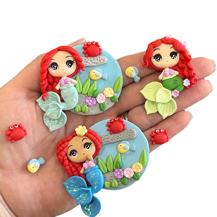 Red Hair Siren Mermaid Bow Clay Embellishments - Gorgeous Maker