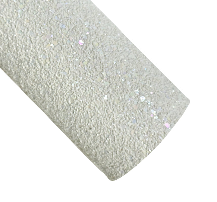 Pastel White Chunky Glitter Leather | Available in rolls | White with Big Pastel Fleck Sequin Glitter Leather
