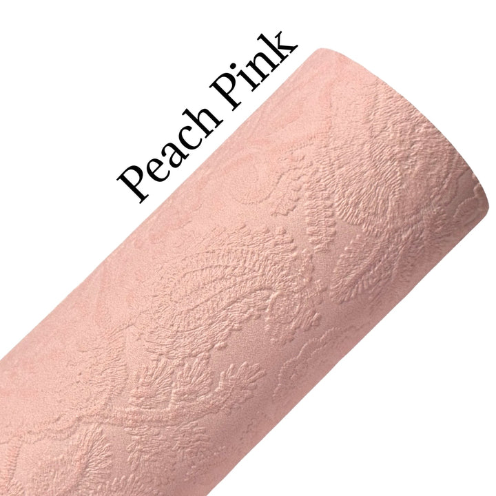 Peach Pink Embossed Floral Filigree Leatherette