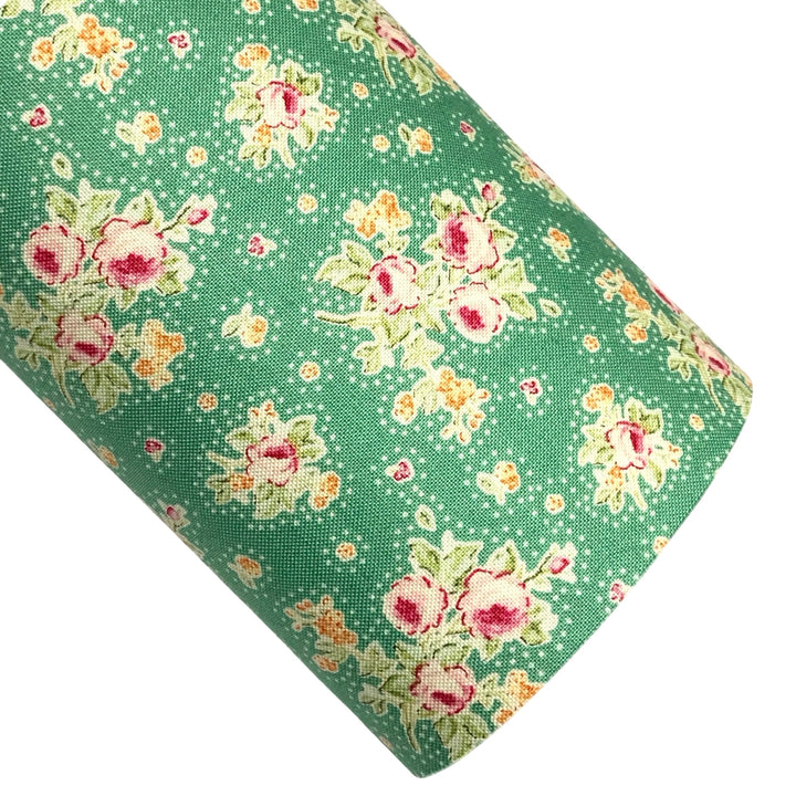 Feuilles de tissu à dos en feutre floral vert et rose