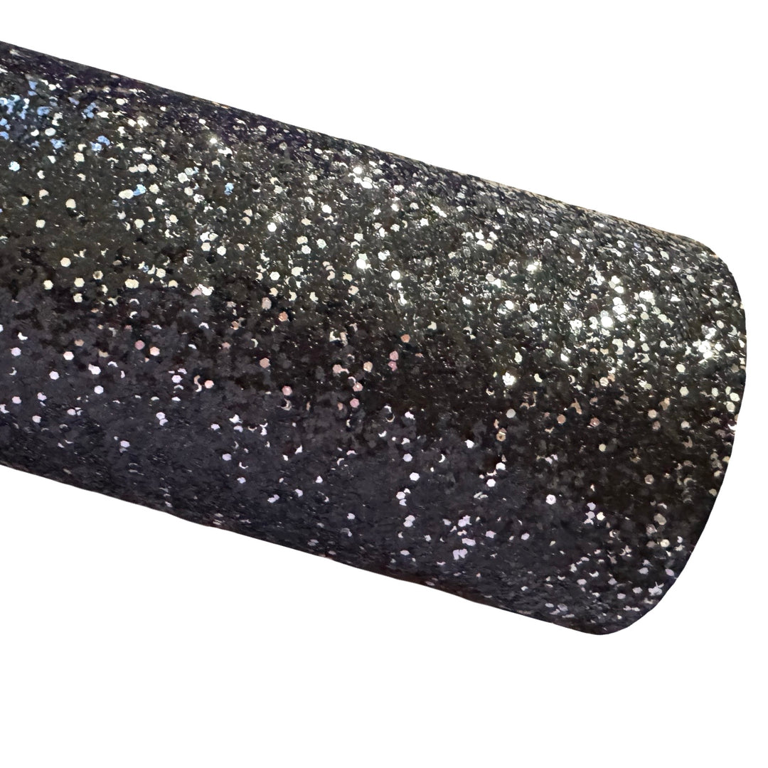 Black Silver Mix Chunky Glitter Fabric Sheet 0.7mm Thick | Smooth White Rear | Great for Backing | Shoes