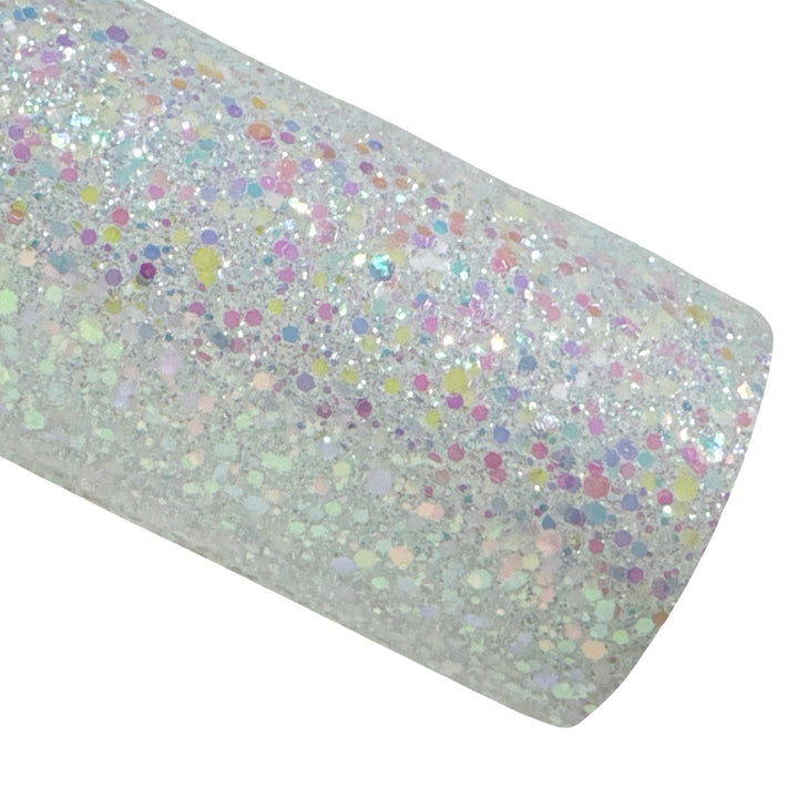 NEW White Rainbow Sprinkles Chunky Glitter Leather