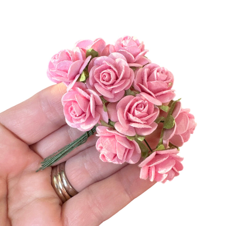 10 Pcs - 2cm Pink Mulberry Paper Flowers - Rounded Petal Roses