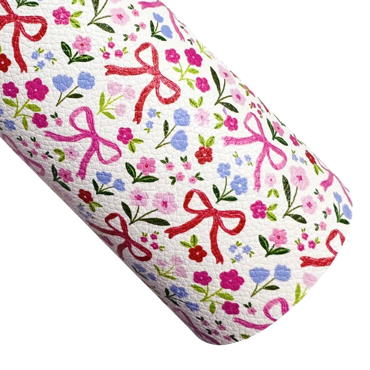 Floral Ribbons Print Faux Leatherette - Custom Print