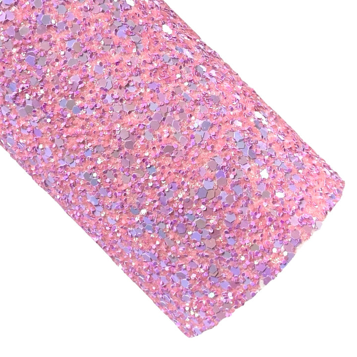 Pink Lilac Sparkle Chunky Glitter Leather | Available in rolls | Pink & Lilac Mixed Glitter Leather