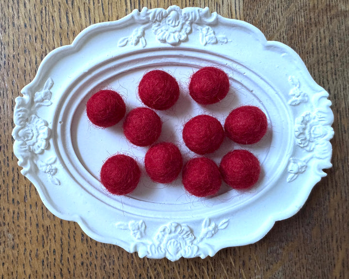 100% Wool Felt Balls 1cm 3/8” ~ Red