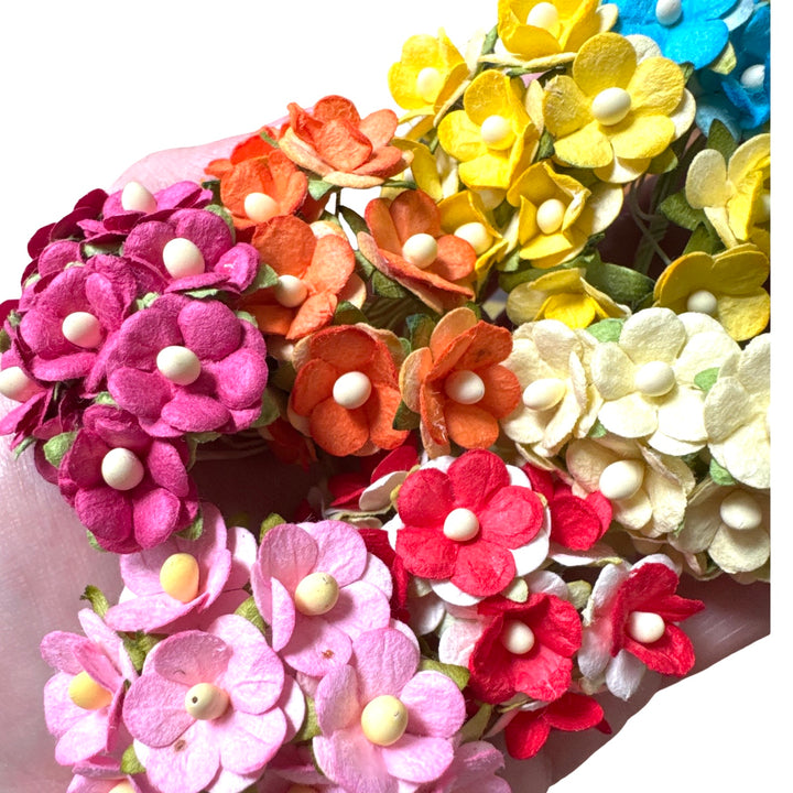 100 Pack 15mm Sweetheart Blossoms Mulberry Paper Flowers - Bulk 100 Mixed