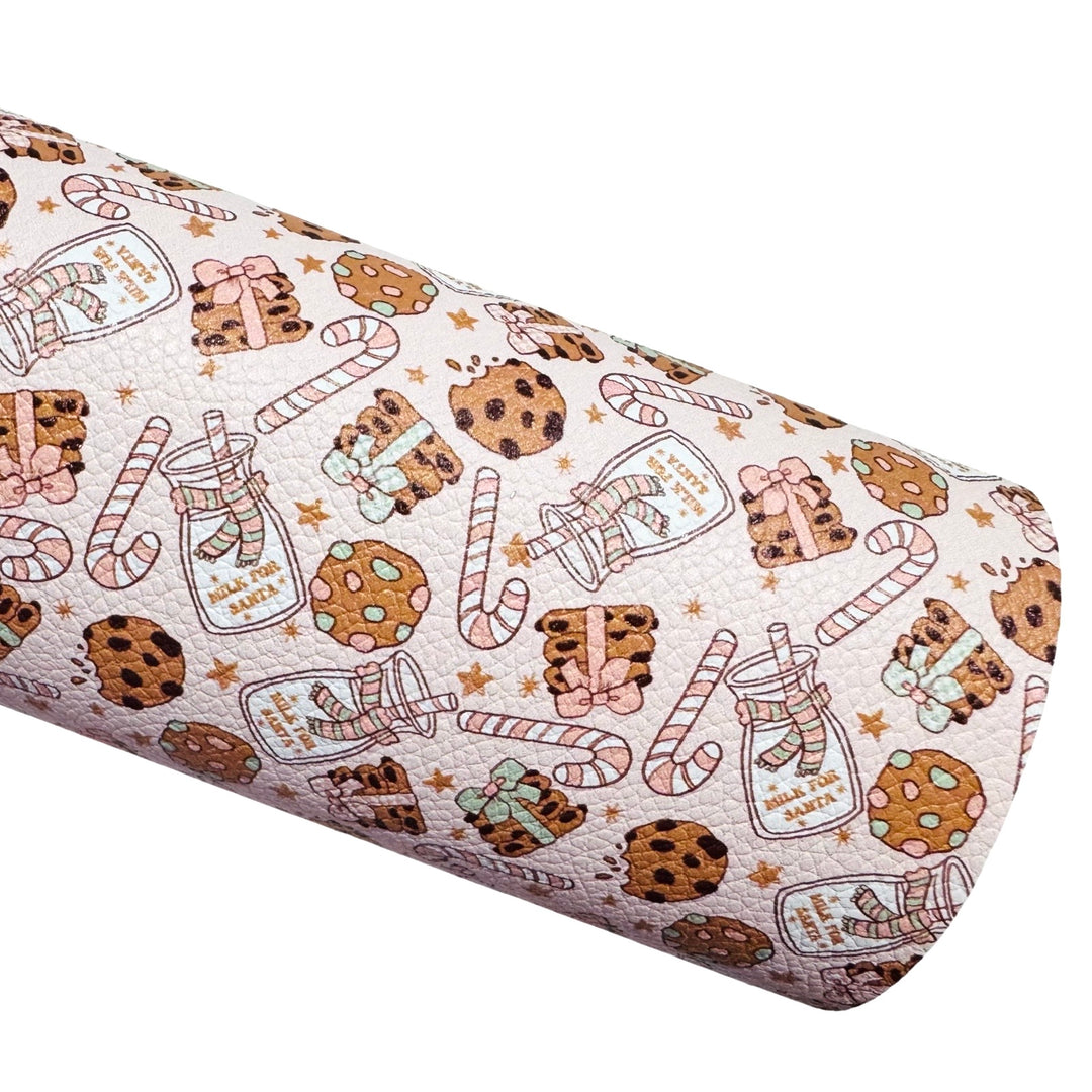 Milk Cookies and Candy Canes Print Faux Leatherette - Muse Bloom Designs Custom Print