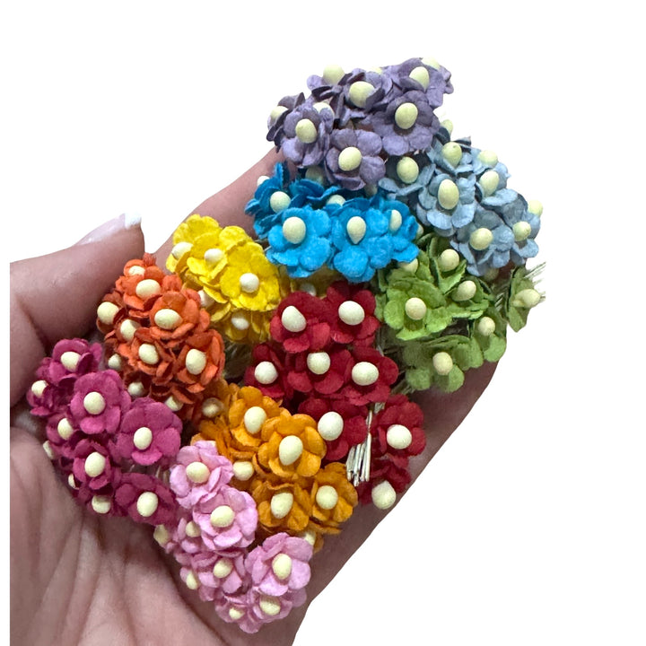 100 Pack 10mm Sweetheart Blossoms Mulberry Paper Flowers - Bulk 100 Mixed