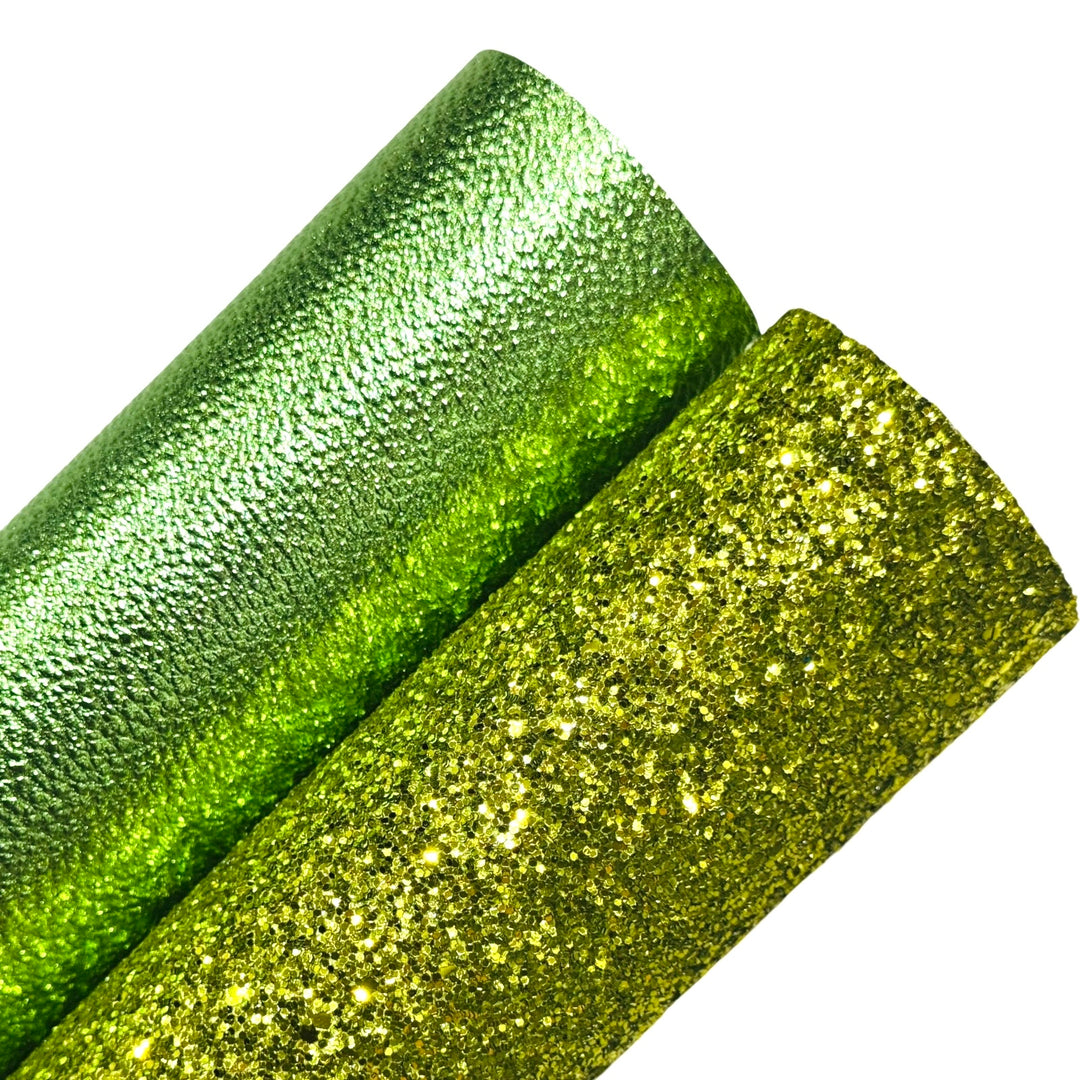 Chartreuse Green Metallic Leatherette and Chunky Glitter Leather