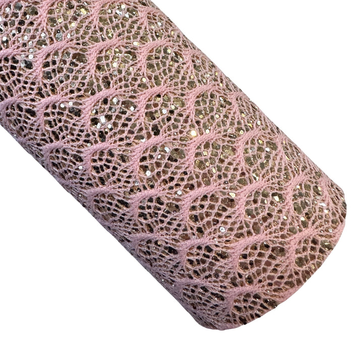 Peach Gold Chunky Glitter Lace Leatherette