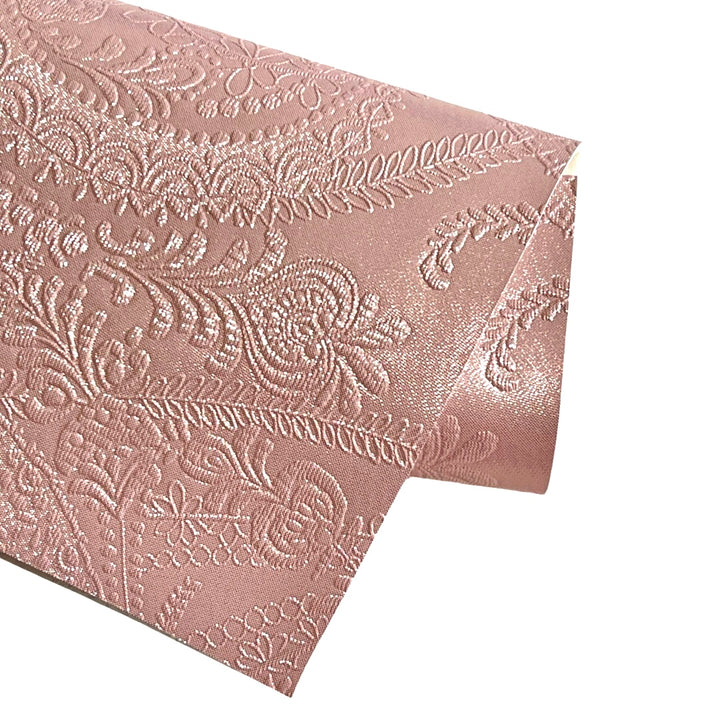 Dusty Pink Floral Embossed Metallic Leatherette