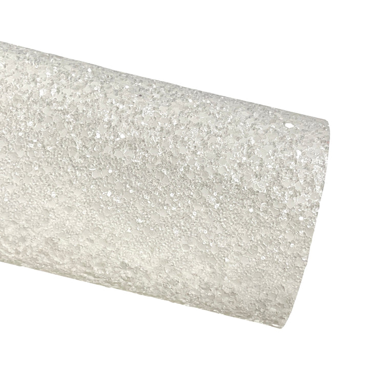 Crystal Snow Chunky Glitter Leather | Available in rolls | White Glitter Leather