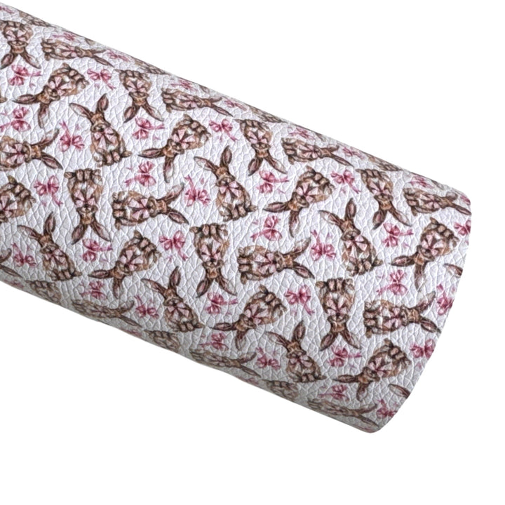 Pink Bow Bunny Print Faux Leather