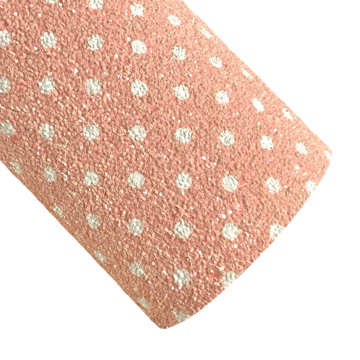 Toile à paillettes épaisses à pois blancs rose pêche