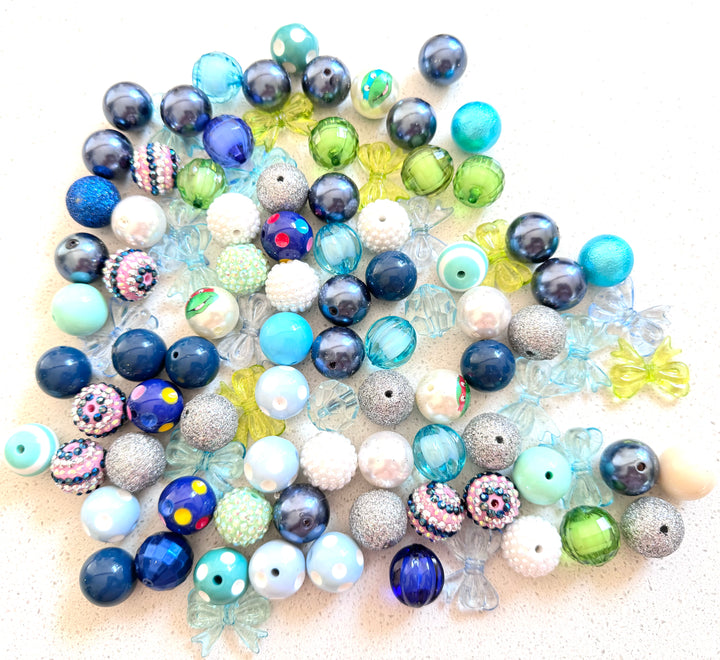 Bulk 100 pack Blue Green Mix Beads