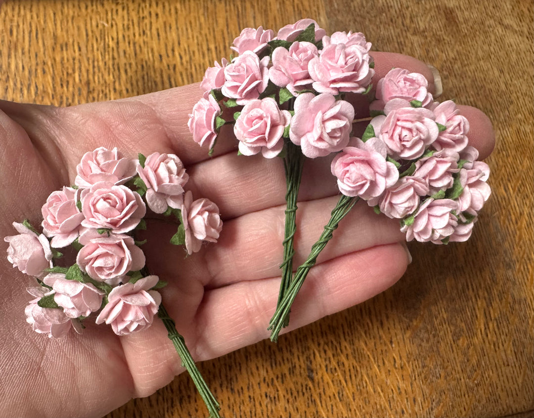 1.5cm Soft Pink Mulberry Paper Flowers -  Rounded Petal Roses