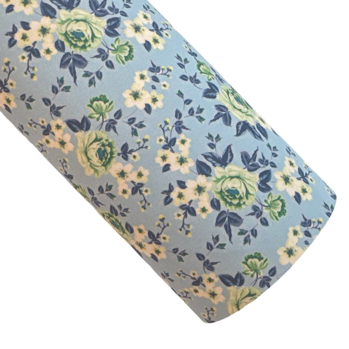 Baby Blue and Green Floral Leatherette