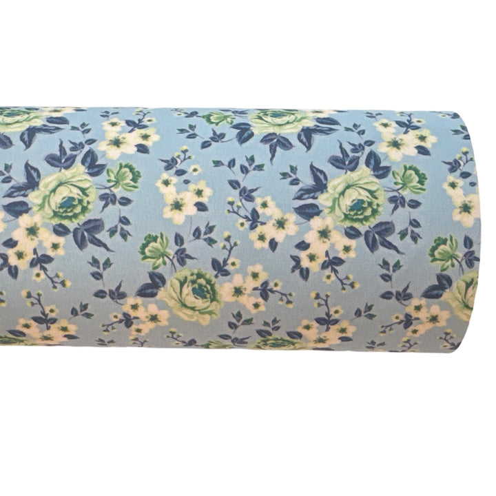 Baby Blue and Green Floral Leatherette