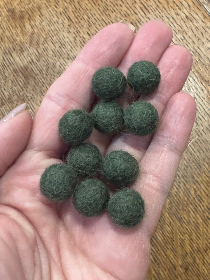 100% Wool Felt Balls 1cm 3/8” ~ Army Green