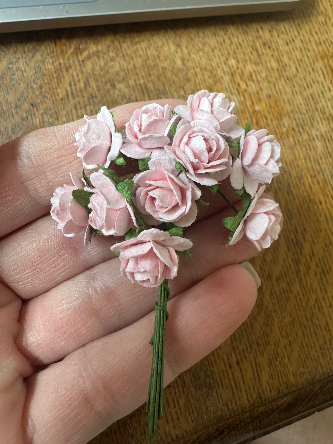 1.5cm Soft Pink Mulberry Paper Flowers -  Rounded Petal Roses