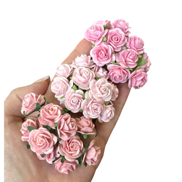 10 Pcs Soft Pink Mulberry Paper Flowers - 2cm Rounded Petal Roses - Light Pink