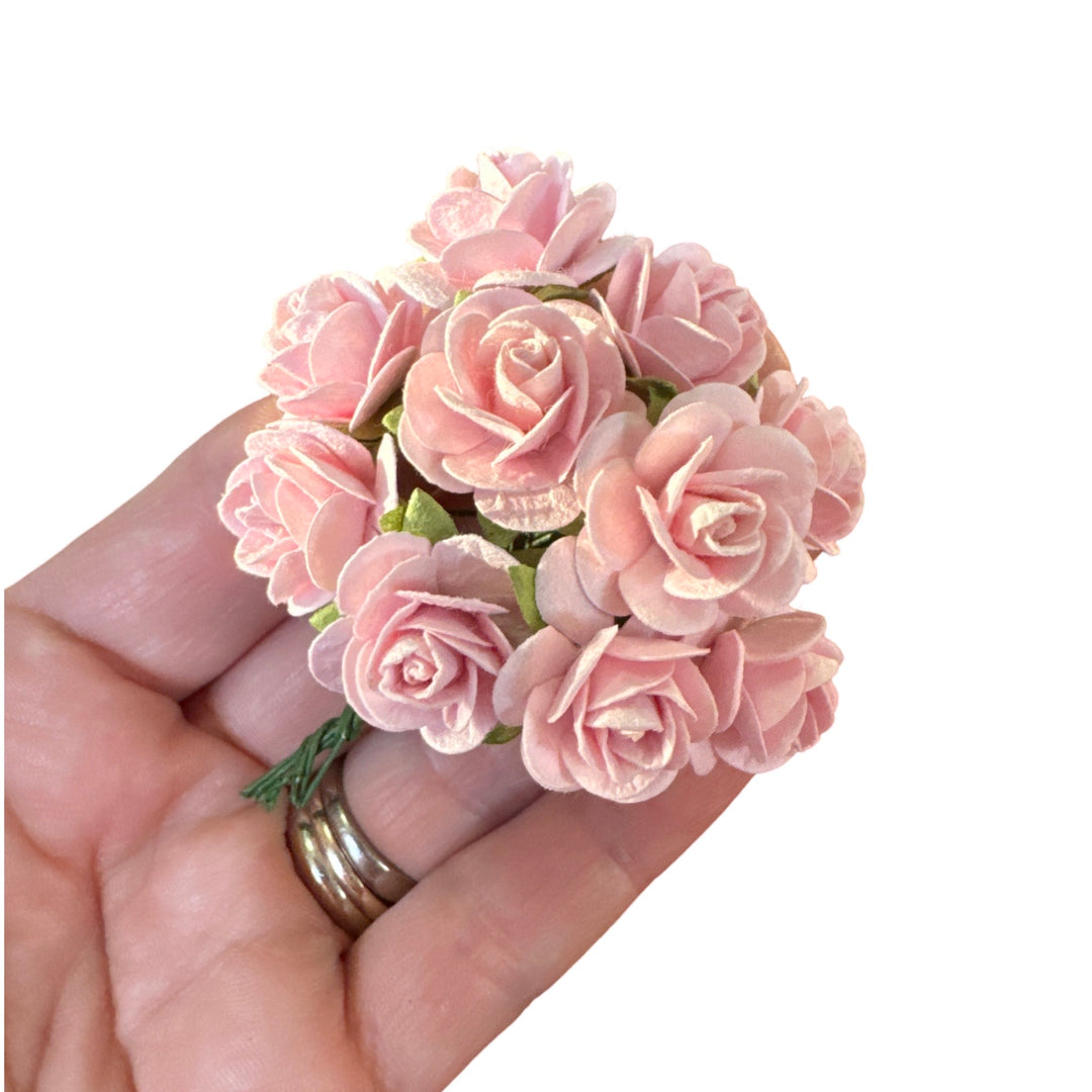 10 Pcs Soft Pink Mulberry Paper Flowers - 2cm Rounded Petal Roses - Light Pink