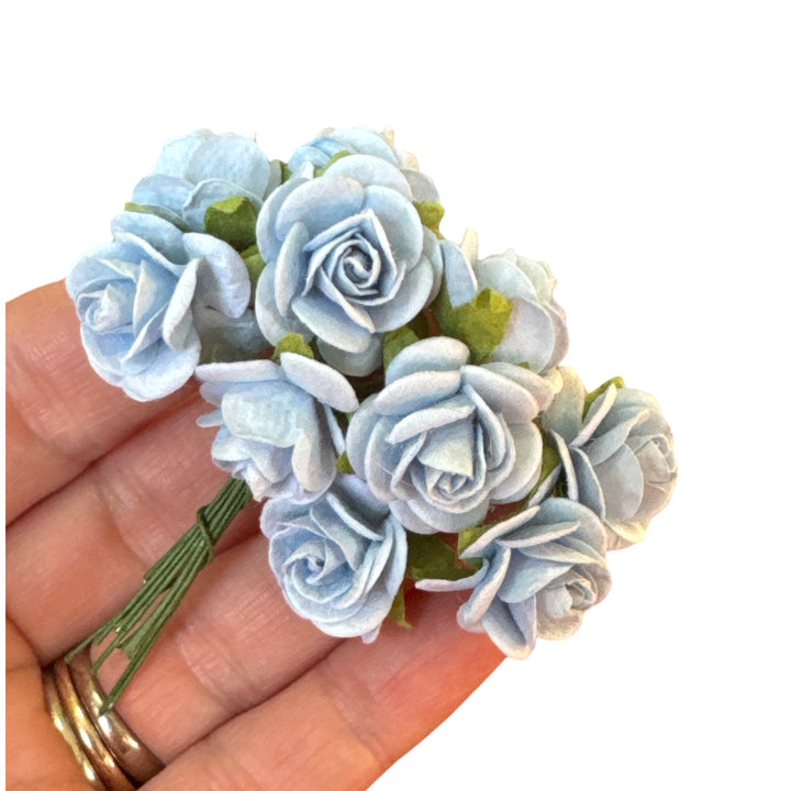 2cm Baby Blue Mulberry Paper Flowers - 2cm Rounded Petal Roses - Baby Blue Roses - 10 Pcs / 50 OR 100 Pcs