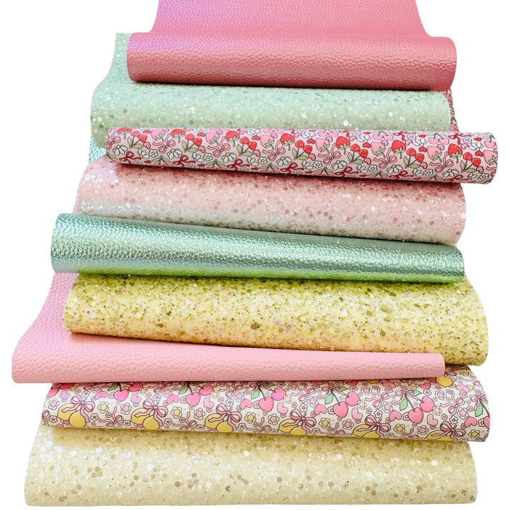 Strawberry Cherry Ribbons Faux Leatherette & Glitter Suede