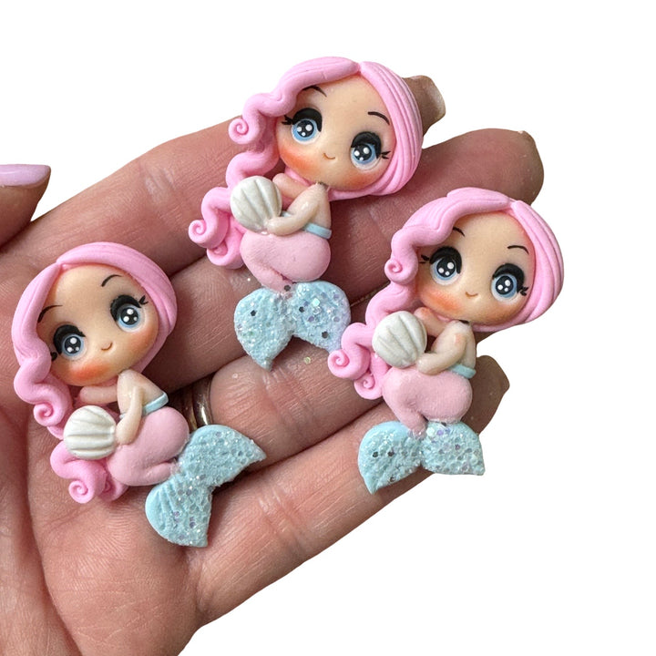 Pink Blue Hair Mermaid Bow Clay Embellishment - Gorgeous Maker