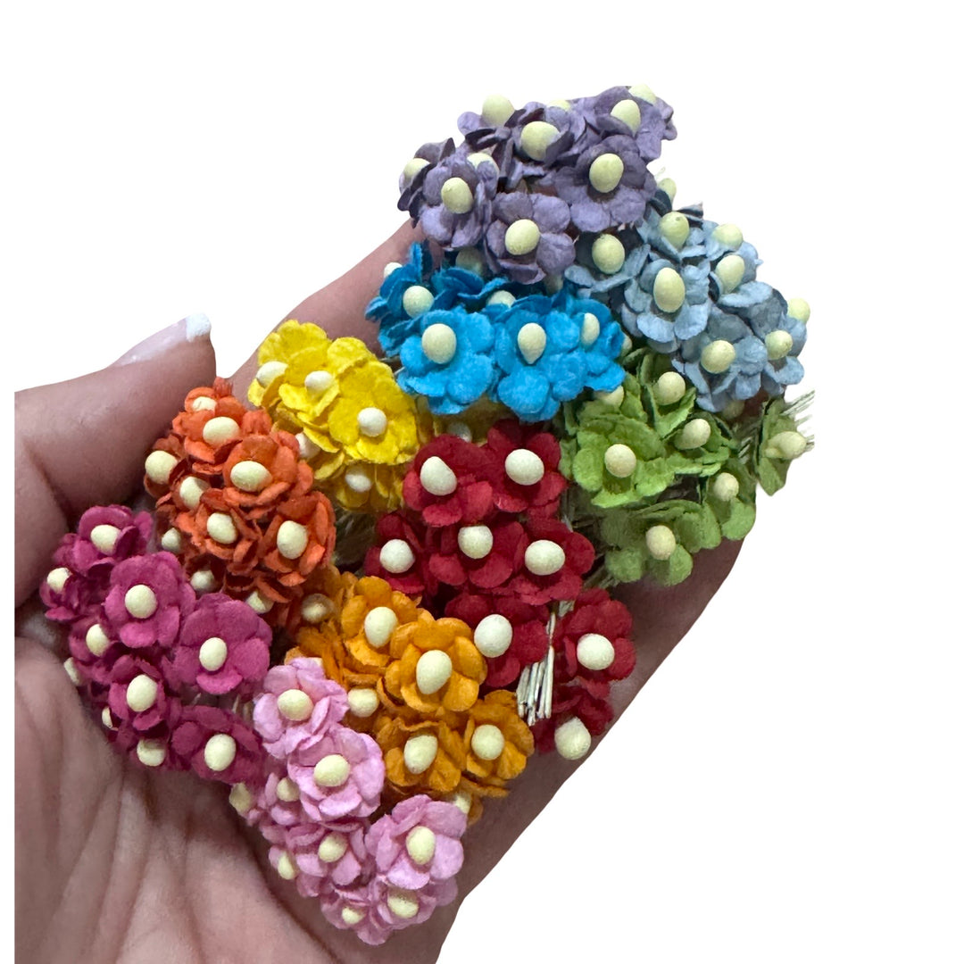 100 Pack 10mm Sweetheart Blossoms Mulberry Paper Flowers - Bulk 100 Mixed