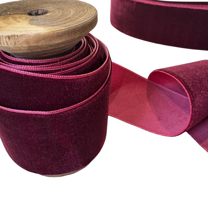 Wine Red Velvet Ribbon - 10mm, 15mm, 20mm,  25mm, 38mm and 50mm - 5 yards