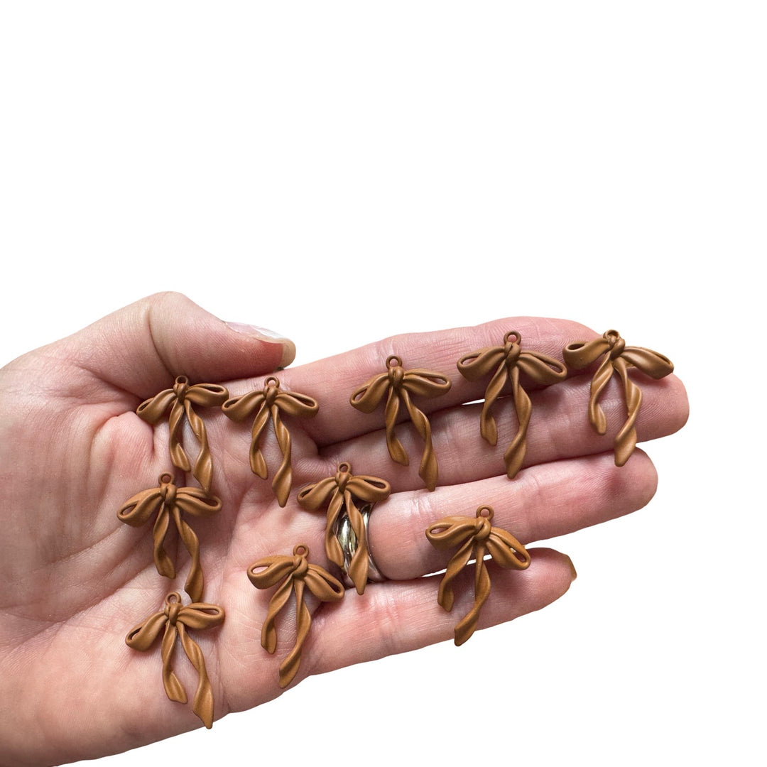 10 Latte Brown Ribbon Allow Charms - Pendants or Earrings
