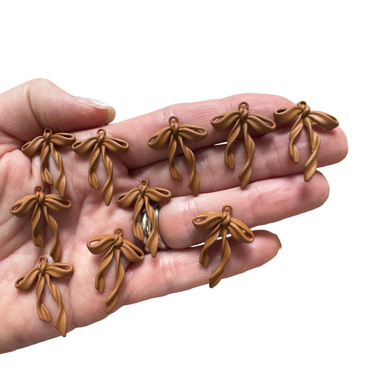 10 Latte Brown Ribbon Allow Charms - Pendants or Earrings