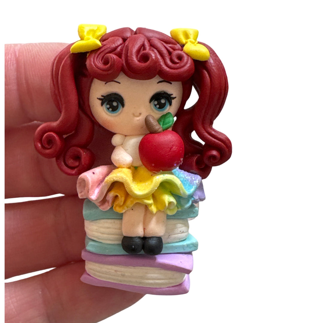 School Rainbow Dress Girl with Apple on Books Bow Clay Embellishments - Temptress Maker - Choice of 3 styles