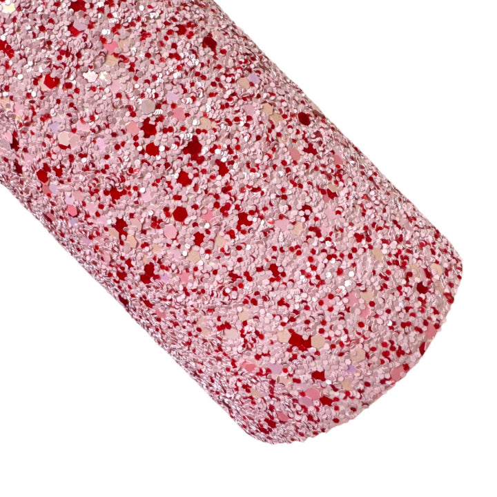 Pink and Red Chunky Glitter Leather