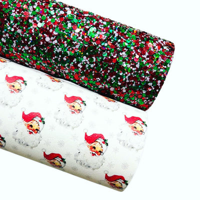 Retro Santa Leatherette - Locally Printed Faux Leather (A4 Sheet and Roll)