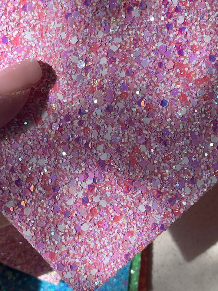 Lilac Puff Premium Chunky Glitter Leather with Pink Felt Rear!