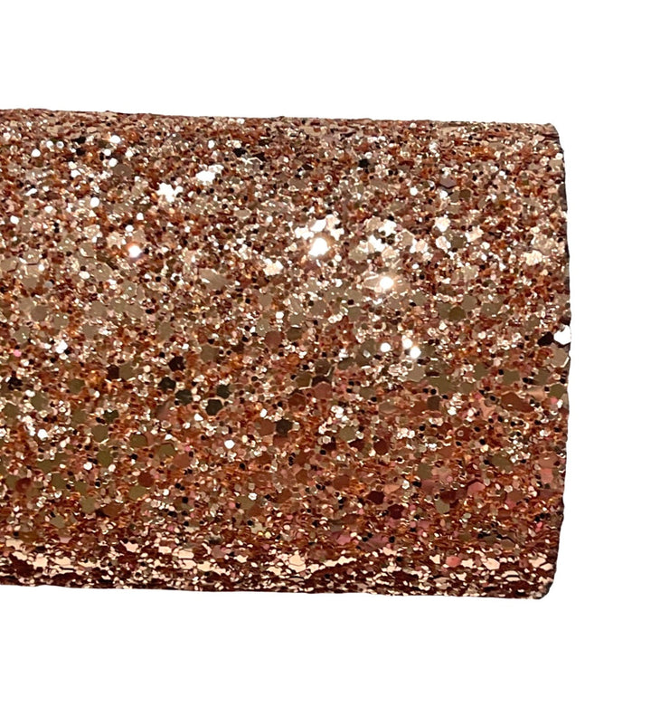 Rose Gold Chunky Glitter Leather | Available in rolls | Rose Gold Glitter Leather