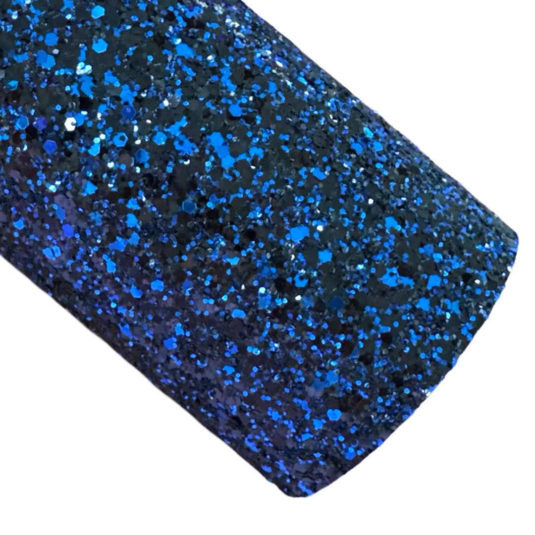 Midnight Blue Chunky Glitter Leather - Navy and Black Mixed Glitters