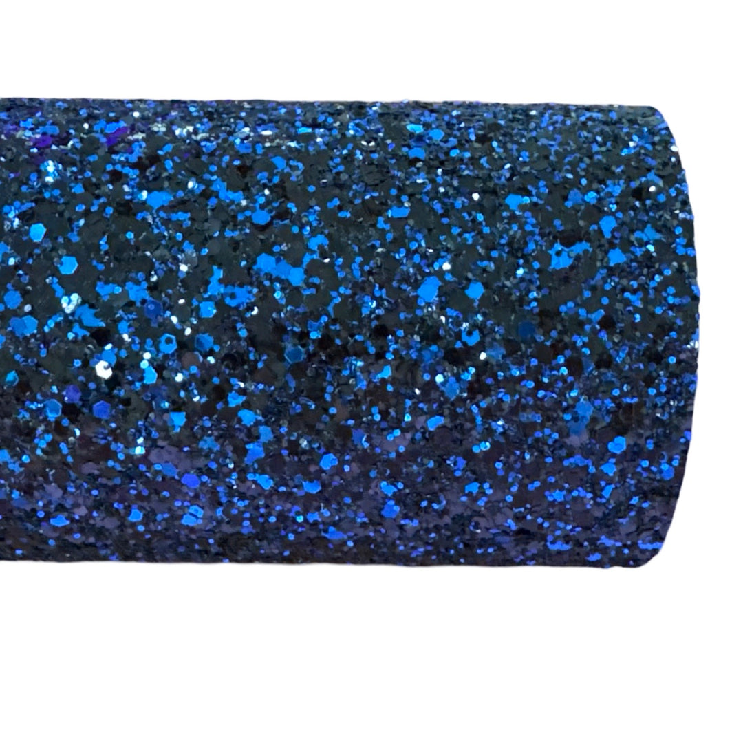 Midnight Blue Chunky Glitter Leather - Navy and Black Mixed Glitters