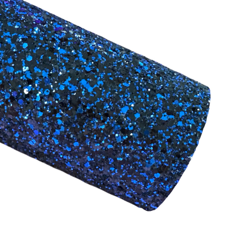 Midnight Blue Chunky Glitter Leather - Navy and Black Mixed Glitters