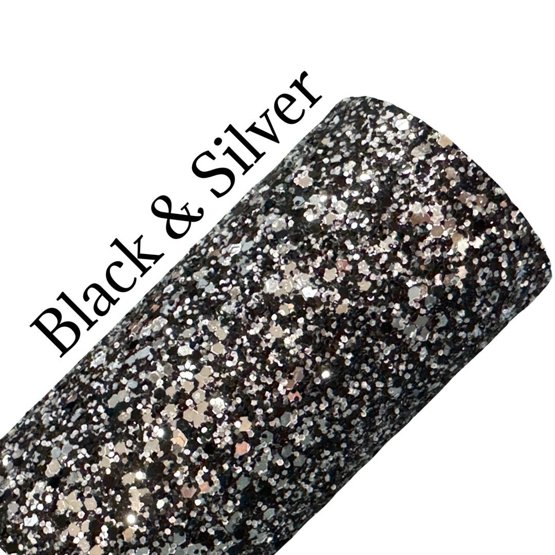 Black & Silver Chunky Glitter Leatherette