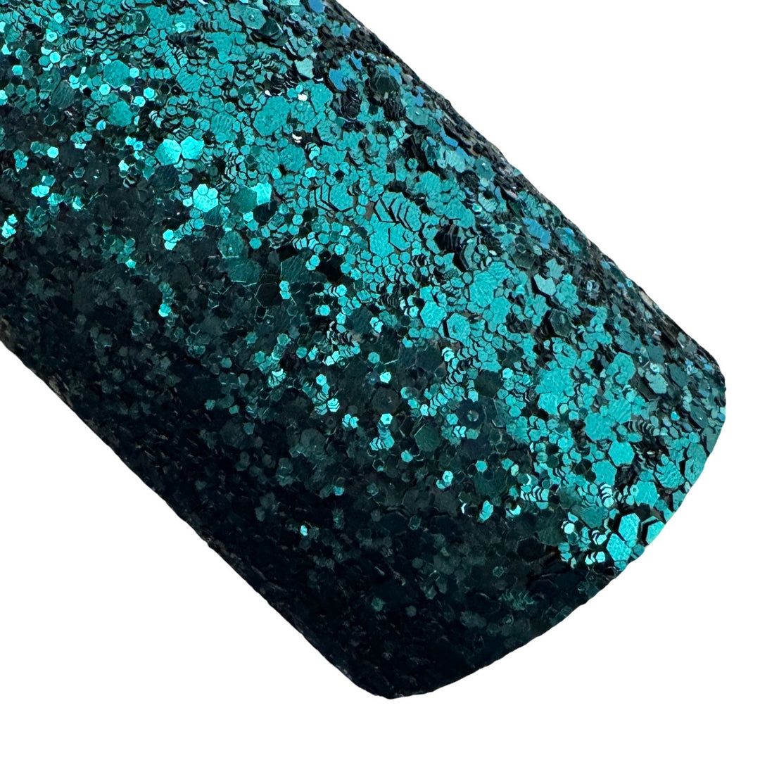 Dark Emerald Green Chunky Glitter Leather