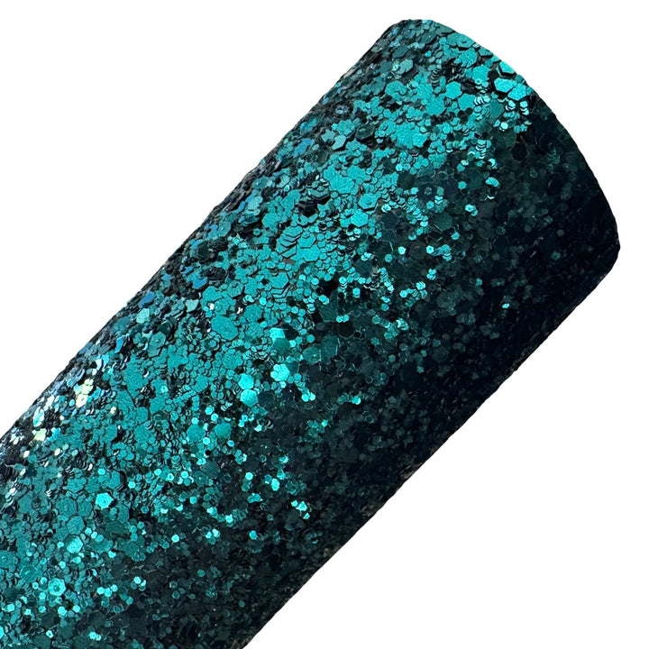 Dark Emerald Green Chunky Glitter Leather