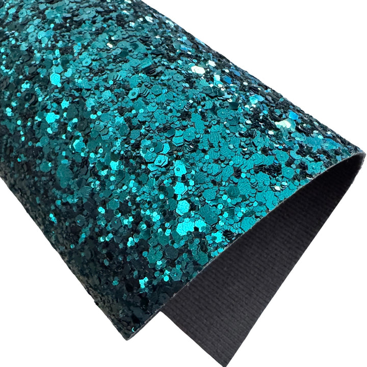 Dark Emerald Green Chunky Glitter Leather