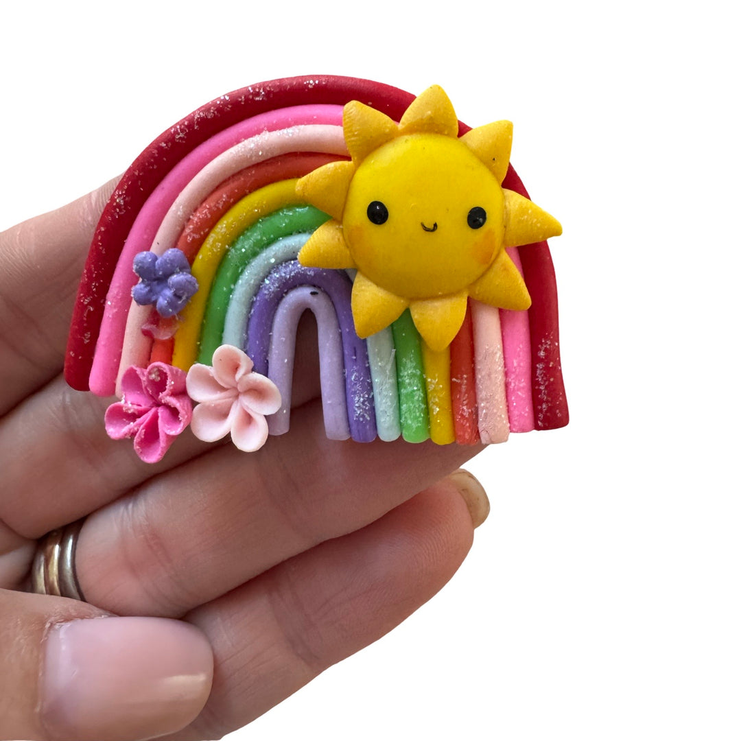 Pink Sunny Rainbow Bow Clay Embellishments