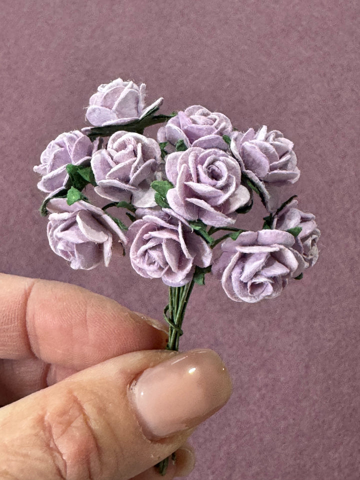 10 Pcs Soft Lilac Mulberry Paper Flowers - 1.5cm Rounded Petal Roses